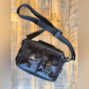 Compact Black Women's Tactical Messenger Bag with Front Buckle Pockets